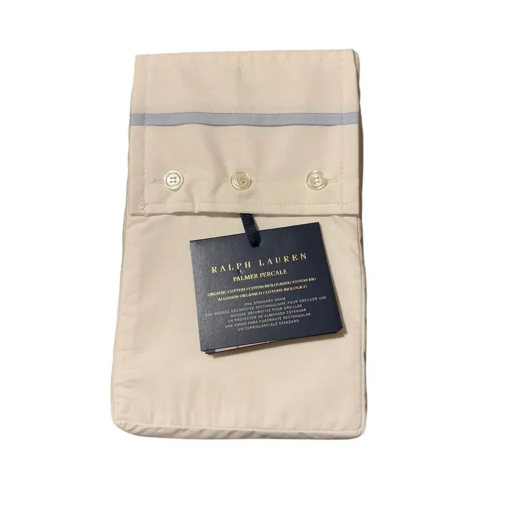 Ralph Lauren Polo Organic Cotton Standard Pillow Sham Sky Blue Trim NWT